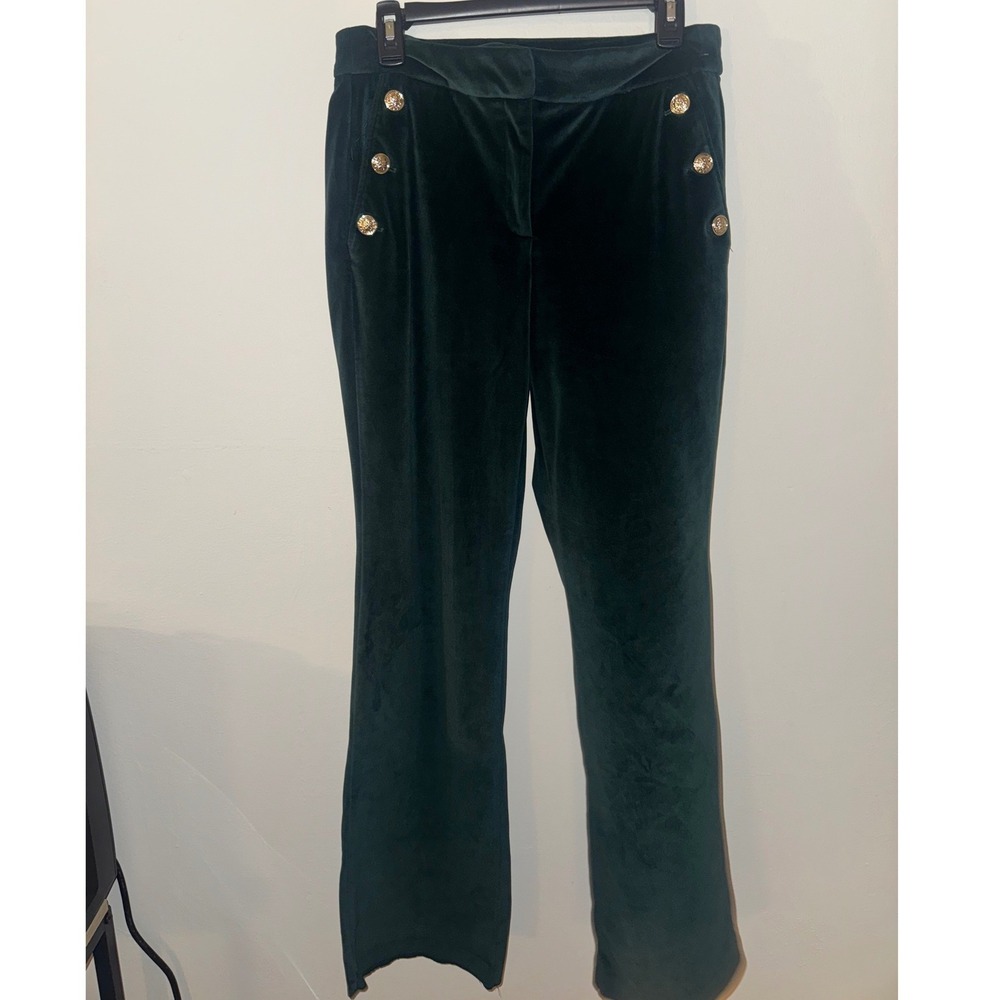 Maison d'Amelie Paris Green Velvet Gold Button Trousers Pants US 6 - Picture 2 of 5